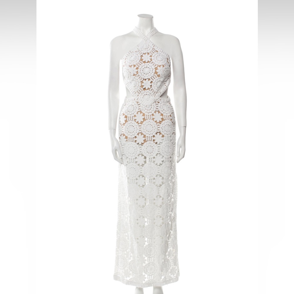Elie Saab White Crochet One-Shoulder Cutout Gown - Picture 5 of 16